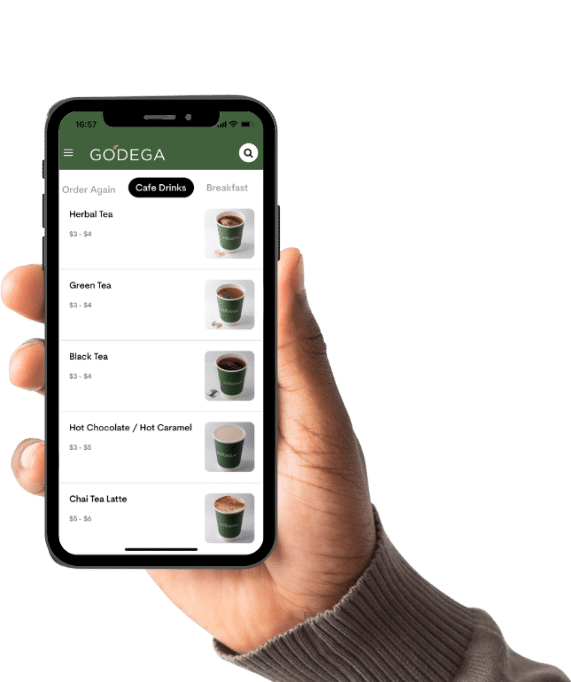 A demo of the Godega App for online delivery for Coffee, Lunch, Breakfast, Cocktails, and more.